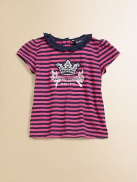 A whimsical crown applique and bold stripes give a sweet charm to this cozy cotton tee.Ruffled crewneckPuffed cap sleevesBack buttonsCottonMachine washImported Please note: Number of buttons may vary depending on size ordered. 