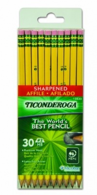 Dixon Ticonderoga Pre-Sharpened Yellow No. 2 Pencils with Microban, 30 Pencils with Erasers (13830)