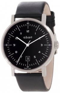 a.b. art Men's OA104 Series OA Stainless Steel Swiss Automatic Black Dial and Leather Strap Watch