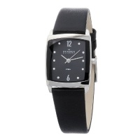 Skagen Women's 691SSLB Black Dial Swarovski Elements Black Leather Band Watch