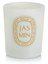 The Limited Edition Jasmine white colored votive, a classic scent that is fresh and opulent, green and exhilarating at sunrise. The flower emanates warm vanilla aromas around midday. Burn time is approximately 20 hours. 2.4 oz.