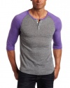 Alternative Men's 3/4 Sleeve Henley Shirt, Grey/True Purple, Large