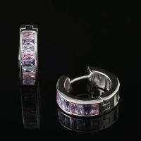 Sterling Silver Swarovski Crystal Pink Purple Lavender Hoop Huggie Earrings (1.8 cm diameter)