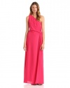 HALSTON HERITAGE Women's One Shoulder Ruched Side Waist Gown, Bright Raspberry, 6