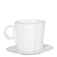 Vietri Lastra White Espresso Cup & Saucer (Set of 4)