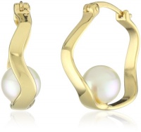 Majorica 8mm White Round Pearl in 18K Gold Vermeil Hoop Earrings