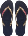 Havaianas Women's Slim Logo Popup Flip Flop,Black/Light Golden,35/36 BR/5-6 M US