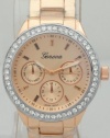 Geneva Quartz Chronograph-style Look Rhinestone on Bezel Rose Gold Metal Band