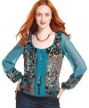 Velvet burnout details adds on-trend texture to this Lucky Brand Jeans sheer chiffon top -- perfect for dressing up denim!