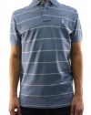 Polo Ralph Lauren Men's Blue and Cream Striped Polo Shirt