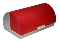 ZUCCOR Genoa Brushed Stainless Steel Bread Box w/ Red Polystyrene Front Cover