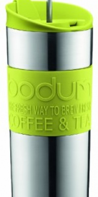 Bodum Double-Wall Stainless Steel Travel Coffee and Tea Press with Bonus Lid, 0.45L, 16oz, Green