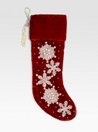 EXCLUSIVELY AT SAKS.COM. Hand-embroidered velvet stocking topped with glistening snowflakes, from renowned designer Sudha Pennathur. HandcraftedVelvet with bead embroidery21L; 7½ top openingDry cleanImported