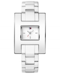 Iconic Tommy Hilfiger style marks this unique white-on-white watch.