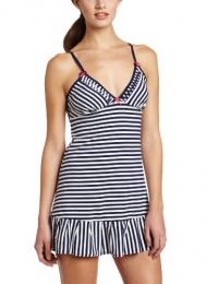 Betsey Johnson Women's Yarn Dye Stretch Slip, Going On Stripe White/Navy Seals, Large