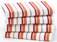 Spice Stripe - 4 Pack Oversized Dish Cloth sets in Spice by Cotton Craft - Size 15x15 - Pure 100% Cotton - Crisp Basketweave striped pattern with a hanging loop - Highly absorbent, soft & sturdy - Other colors - Green, Red, Linen, Black, Blue, Coral, Peri