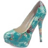 Breckelle's Angie-47 Aqua Blue Patent Floral Round Toe Pumps, Size: 7.5 (M) US [Apparel]