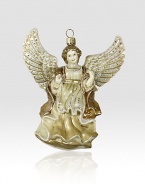 From the Jay Strongwater Angelic collection a palette of creams, golds and silver accents have been painted on this finely detailed Angel Glass Ornament. GlassCrystalHandmade, hand-painted and hand-set5.5H X 5.75W X 2.5DImported