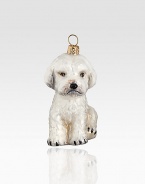 A charming addition to every dog-lover's holiday, carefully handcrafted in delicate Pyrex glass, then handpainted with beautiful, one-of-a-kind detail. Handpainted glass Each ornament takes 7-10 days to complete Arrives in gift box ideal for giving or storing 1½W X 3H X 2D Handmade in Poland 