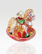 Whether you're adding to your Radko collection or starting a new tradition, this fancily decorated rocking horse of European glass is sure to please. Hand-blownHand-painted4½ tallMade in Poland