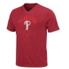 MLB Mens Philadelphia Phillies Game Day Weathered Athletic Red Pepper Heather Short Sleeve V-Neck Tee By Majestic