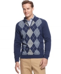 Style takes a scholarly turn with this handsome argyle sweater from Tasso Elba.