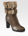 Must-have winter staple constructed of Italian leather with luxurious rabbit fur trim and a tall stacked heel. Stacked heel, 3½ (90mm)Leather-covered platform, ½ (15mm)Compares to a 3 heel (75mm)Weatherproof leather upper with rabbit furInside zip with leather adjustable buckle strapBreathable microfiber liningSlip resistant rubber trek solePadded insoleMade in Italy