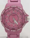 Geneva Quartz Women Watch Rhinestone Accent Fuchsia Enamel Bracelet Watch