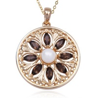 Gold Over Sterling Silver, Smoky Quartz and Pearl Kaleidoscope Medallion Pendant