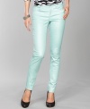 The sparkly, ice-blue fabric of INC's skinny jeans is sure to make heads turn!