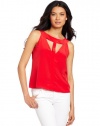 BCBGMAXAZRIA Women's Nydia Cut Out Neck Top, Red Berry, X-Small