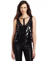 BCBGMAXAZRIA Women's Nydia Diamond Sequin Top, Black/Combo, Medium