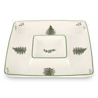 Spode Christmas Tree Square Chip and Dip, 12-Inch