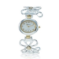 Bling Jewelry Geneva Two Tone Daisy Flower Fashion Cuff Watch