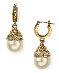 Uptown girls will love Carolee's updated take on pearls. Boasting textured hoops and a pretty drop, this pair perfects a polished look.