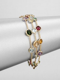 From the Mini Jaipur Collection. Colorful strands of semi-precious, faceted stones set in hand-engraved 18k gold. May include amethyst, light amethyst, green amethyst, iolite, garnet, green garnet, orange garnet,tourmalines, citrine, lemon citrine, peridot, pink quartz, smoky quartz and topazLength, about 7Lobster clasp closureMade in ItalyPlease note: Stones may vary. 