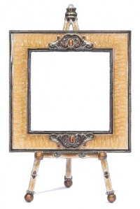 Olivia Riegel Tan Enamel 4 x 4 Frame with Decorative Back on Easel (Set)