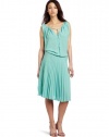 BCBGMAXAZRIA Women's Lona Draped Bodice Pleated Skirt Dress, Light Aqua, Medium