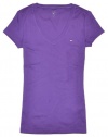 Tommy Hilfiger Slim Fit V-neck Women Logo T-shirt (S, Dark violet)