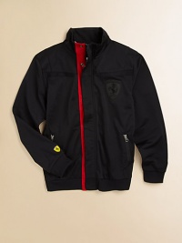 A tricot, zip-front jacket with zip pockets, Ferrari crest and Puma logo for cozy, cool style.Stand collarLong sleevesConcealed zip front with snap storm placketSlash zip pocketsPolyesterMachine washImported