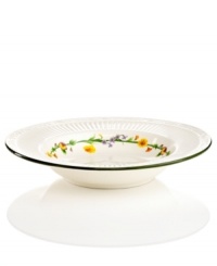 Mikasa refreshes a classic with country blooms in the Italian Meadow rim soup bowl. Do-it-all stoneware is embossed and banded for an elegant look that also complements neoclassical Italian Countryside dinnerware.