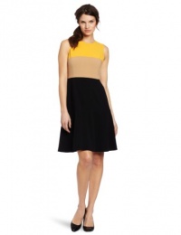 Calvin Klein Women's Color Block Fit and Flare Dress, Honey, 16