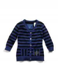 GUESS Kids Girls Big Girl Striped Sweater with Rhinestone, BLUE (14)