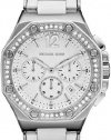 Women's Stainless Steel Chronograph Quartz Silver Dial Swarovski Crystals Silicone Band