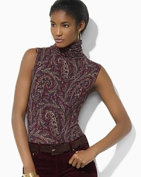 In a ultra-soft paisley matte jersey, this glamorous take on a classic sleeveless turtleneck is perfect for day-to-night dressing.