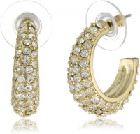 Nine West HOOP THERE IT IS Gold-Tone Crystal Pave Huggie Earrings