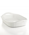 Just white for the occasion! A stunning ribbed design and striking white hue makes this baking & serving dish constant company on your table. Moves from oven to microwave to fridge to dishwasher with quick-grab side handles.