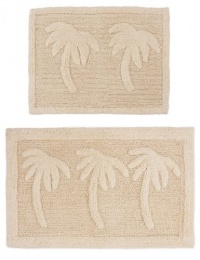 2 Piece Bath Rug Set - Palm Tree Ivory by Cotton Craft - 100% Pure Cotton - High Quality - Super Soft and Plush - Hand Tufted Heavy Weight Durable Construction - Larger Rug is 21x32 Oblong and Second rug is Oblong 18x24 - Other Styles - Large Scroll, New 