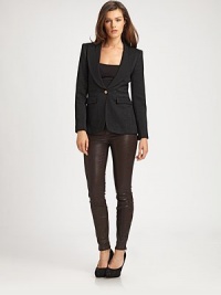 A woven blazer enhanced by timeless lamè for a dazzling structured look.Notched collarLong sleevesOne-button closurePrincess seamsFitted silhouetteWelt and flap pocketsFully linedAbout 27 from shoulder to hemBody: 96% virgin wool/4% nylonContrast: 65% virgin wool/35% viscoseDry cleanImported Model shown is 5'10½ (179cm) wearing US size 4. 