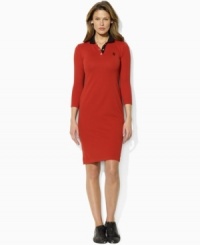 Rendered in breathable cotton piqué for luxe comfort, Lauren by Ralph Lauren's iconic polo design is transformed into a chic dress that's essential for on-the-go style.